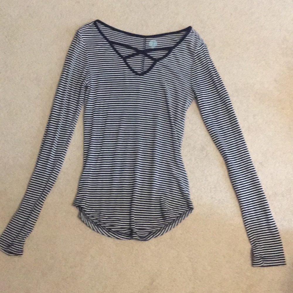 Navy Striped Knitted Sweater Top